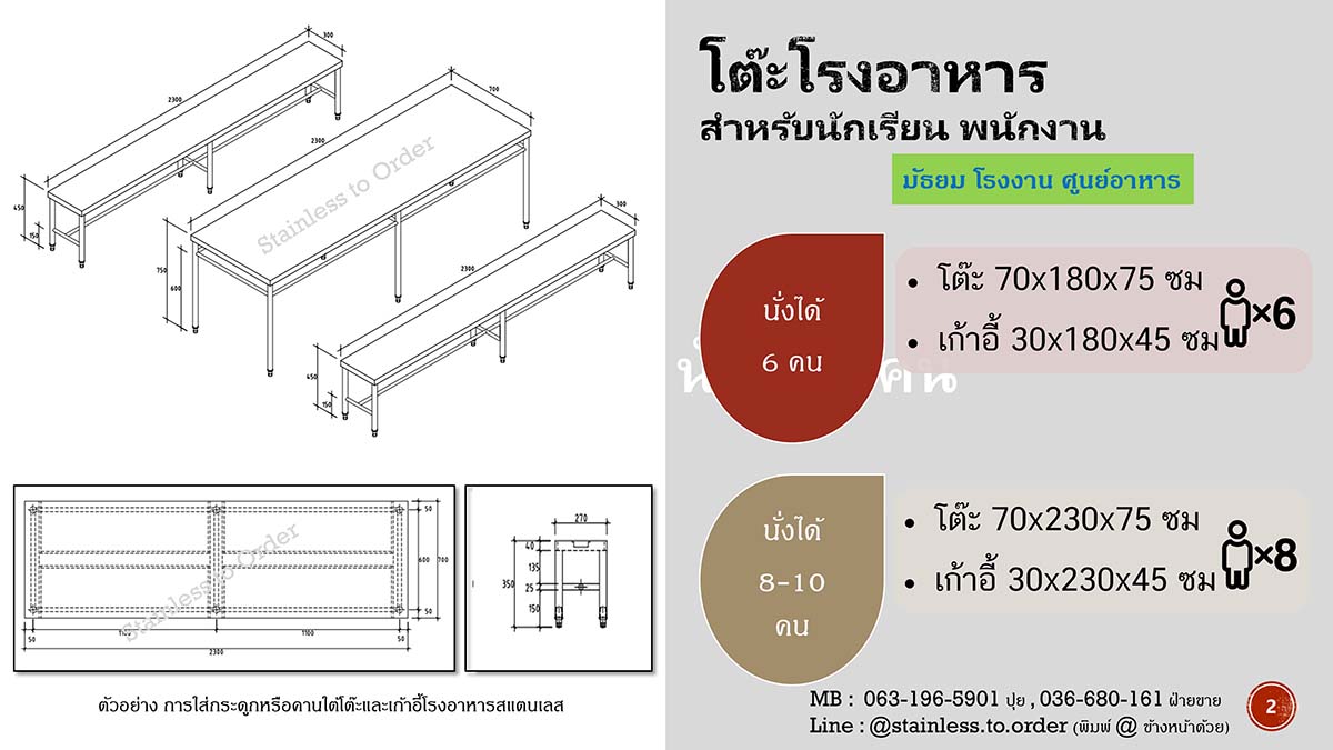 โต๊ะโรงอาหารสแตนเลส 304